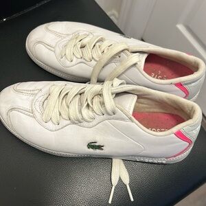 Lacoste Women's White Sneakers with Pink Accents